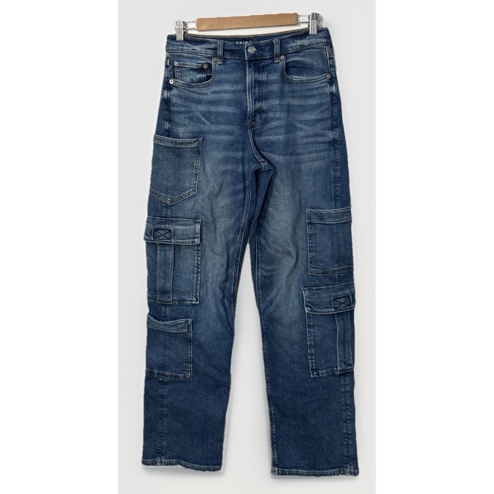 Women's American Eagle Y2K Stretch Super High Rise Baggy Straight Cargo Sz 6